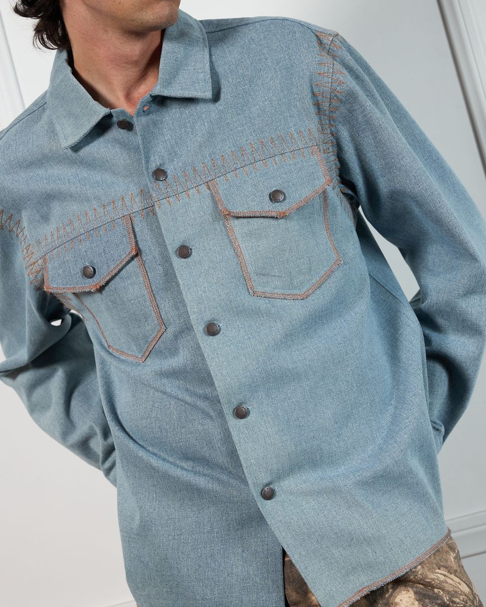 ��PLEASURES/�ץ쥸�㡼����FORTRESS DENIM BUTTON UP Ĺµ����� / WASHED INDIGO