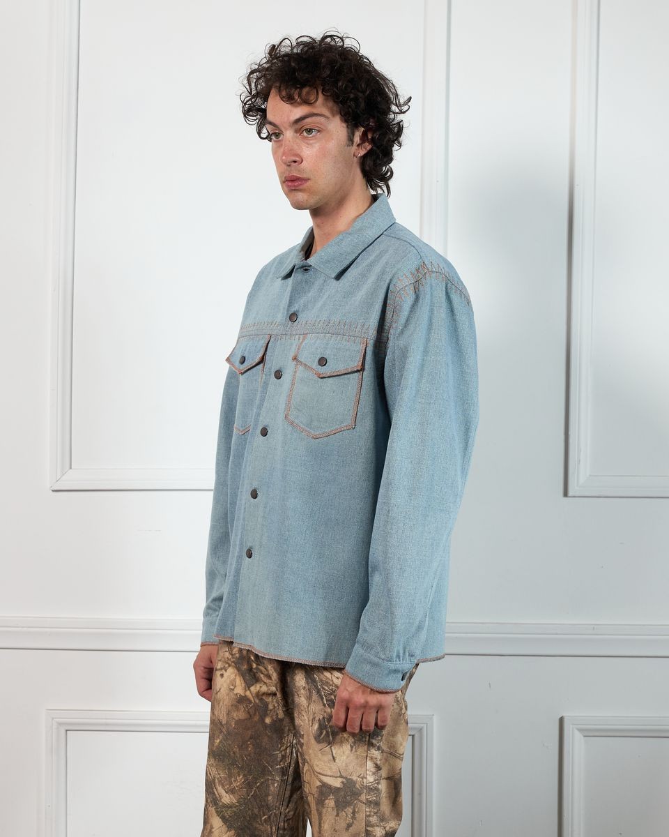 ��PLEASURES/�ץ쥸�㡼����FORTRESS DENIM BUTTON UP Ĺµ����� / WASHED INDIGO