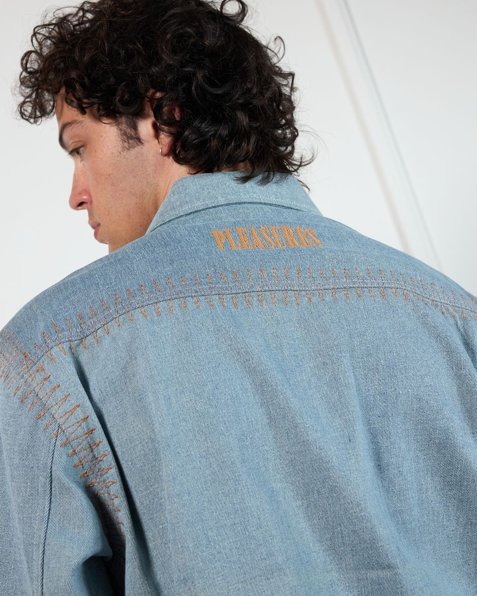 ��PLEASURES/�ץ쥸�㡼����FORTRESS DENIM BUTTON UP Ĺµ����� / WASHED INDIGO
