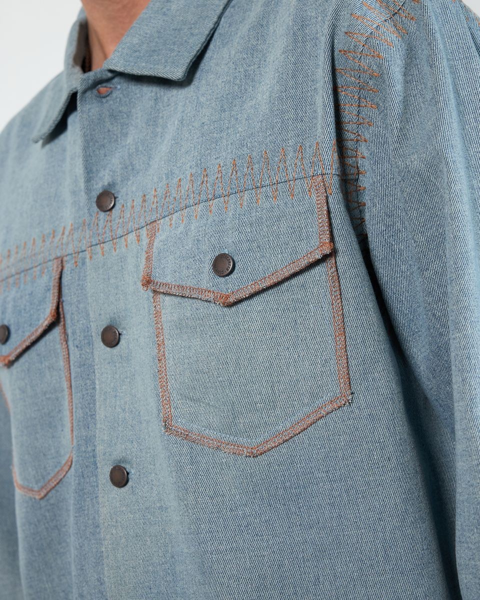 ��PLEASURES/�ץ쥸�㡼����FORTRESS DENIM BUTTON UP Ĺµ����� / WASHED INDIGO