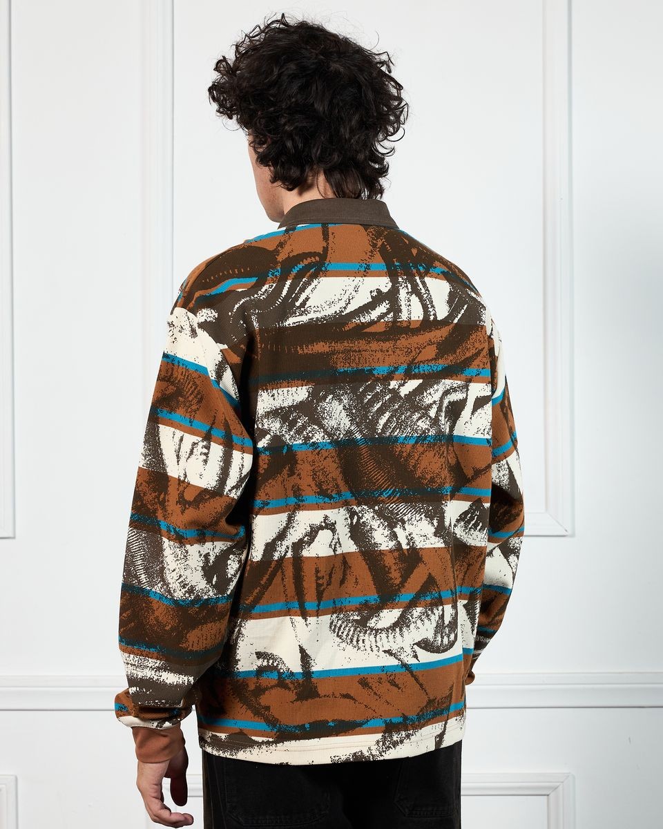 ��PLEASURES/�ץ쥸�㡼����WORMS RUGBY LONG SLEEVE POLO �ݥ������ / BROWN STRIPE