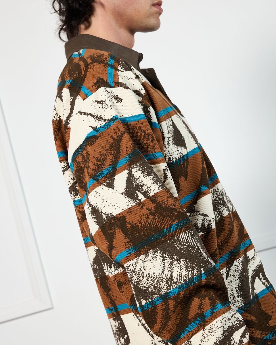 ��PLEASURES/�ץ쥸�㡼����WORMS RUGBY LONG SLEEVE POLO �ݥ������ / BROWN STRIPE