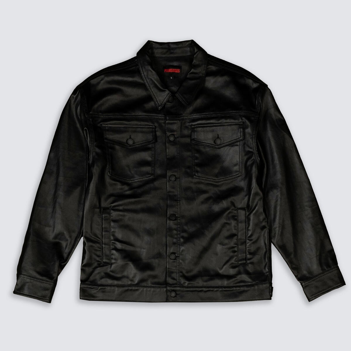 ��PLEASURES/�ץ쥸�㡼����LATEX TRUCKER JACKET �ȥ�å������㥱�å� / BLACK