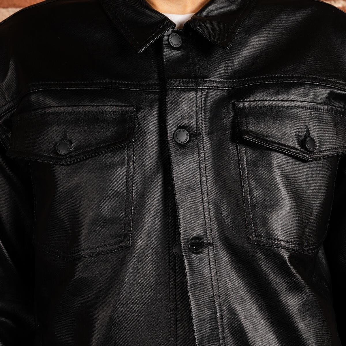 ��PLEASURES/�ץ쥸�㡼����LATEX TRUCKER JACKET �ȥ�å������㥱�å� / BLACK