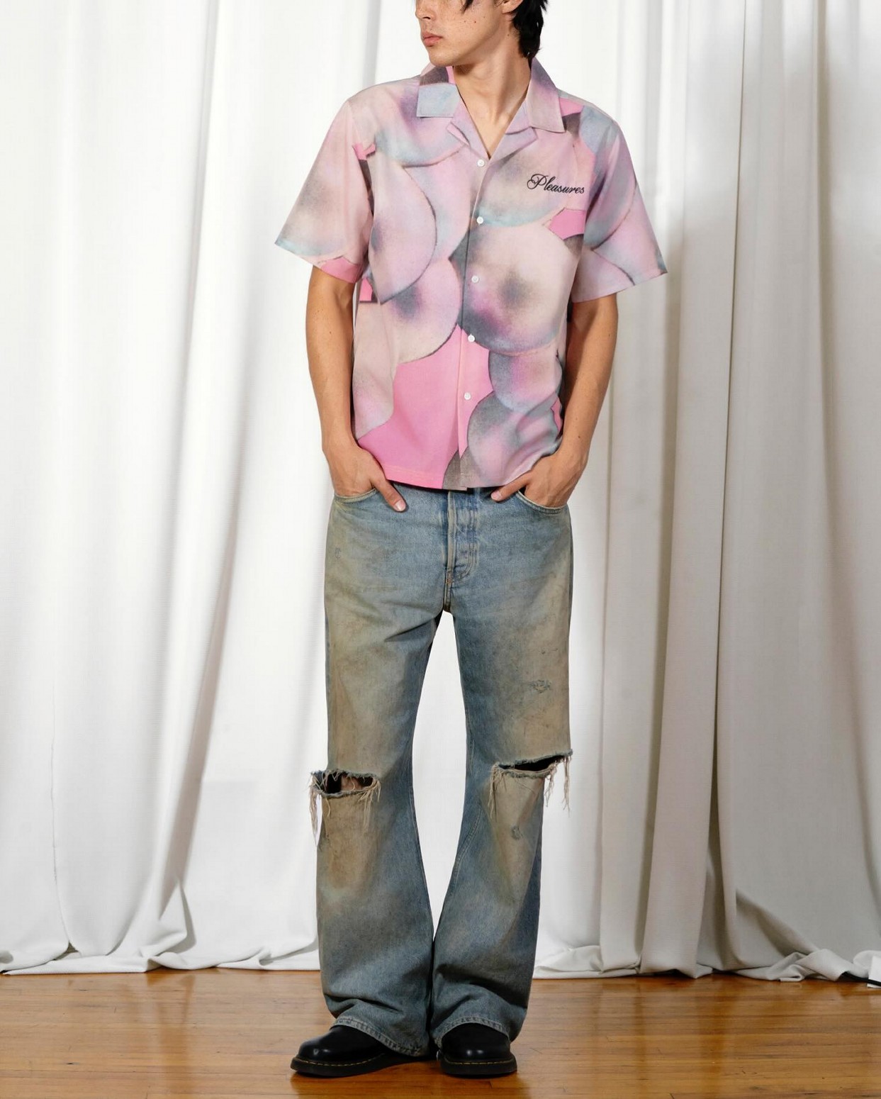 ��PLEASURES/�ץ쥸�㡼����PEARL BUTTON UP Ⱦµ����� / PINK