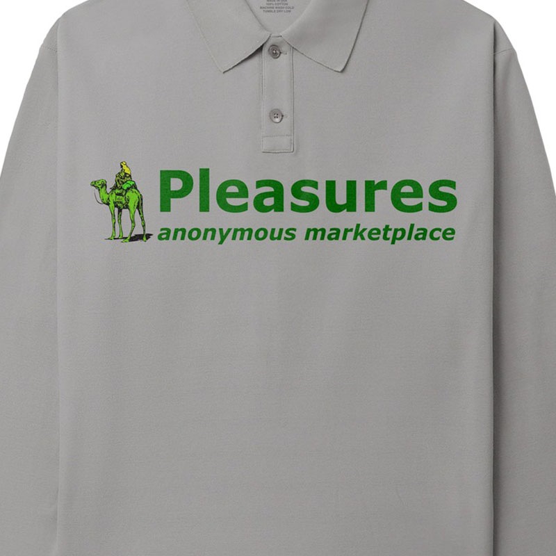 ��PLEASURES/�ץ쥸�㡼����EXCHANGE POLO LONG SLEEVE �ݥ������ / GREY