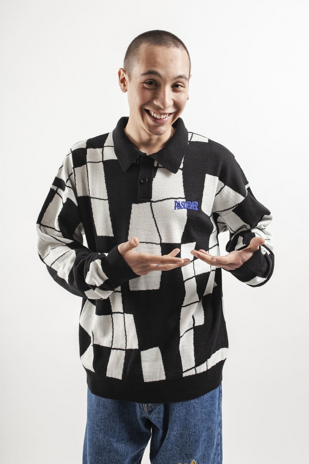 PAS DE MER/ѥɥCROSSWORDS POLO KNIT ݥ / WHITE ۥ磻 /BLACK