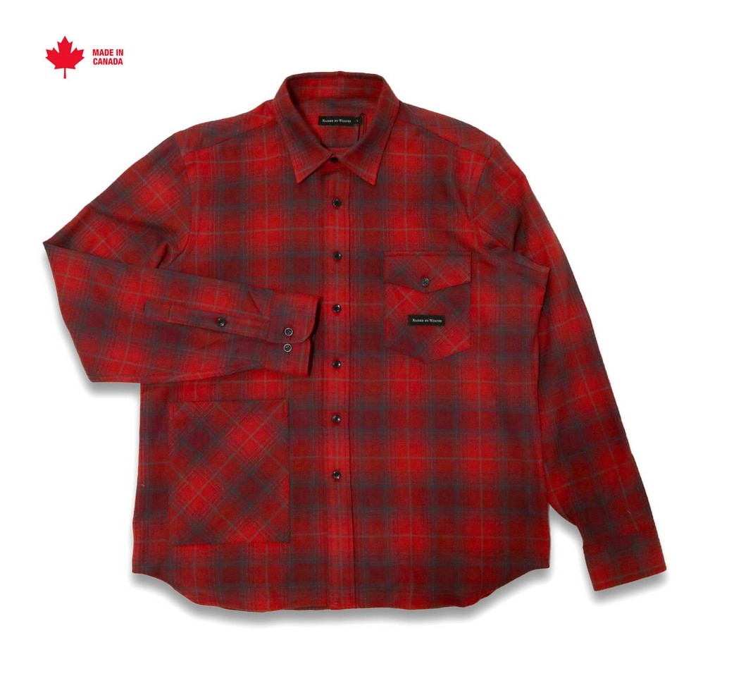 ��RAISED BY WOLVES/�쥤���ɥХ�����֥���PLAID FLANNEL SHIRT Ĺµ����� / RED