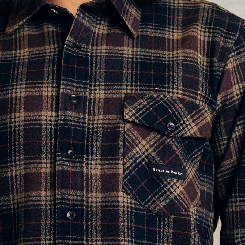 RAISED BY WOLVES/쥤ɥХ֥PLAID FLANNEL SHIRT Ĺµ / COFFEE