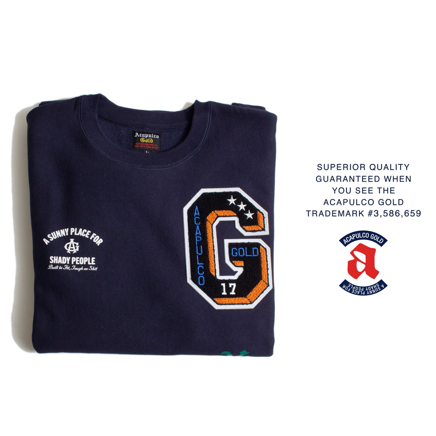 ��ACAPULCO GOLD/�����ץ륳 ������ɡ�APPLIQUE CREWNECK SWEATSHIRT ���롼�ͥå��������å� / NAVY �ͥ��ӡ�