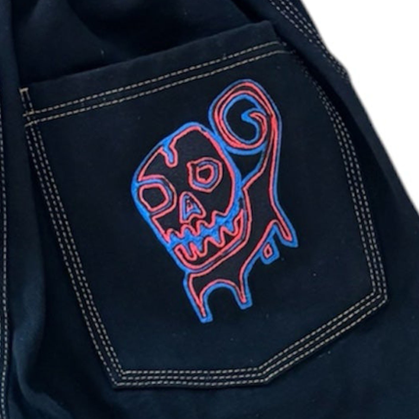 ��SEX SKATEBOARDS/���å����������ȥܡ��ɡ�DOG GUY BAGGY DENIM PANTS �ǥ˥�ѥ�� / BLACK
