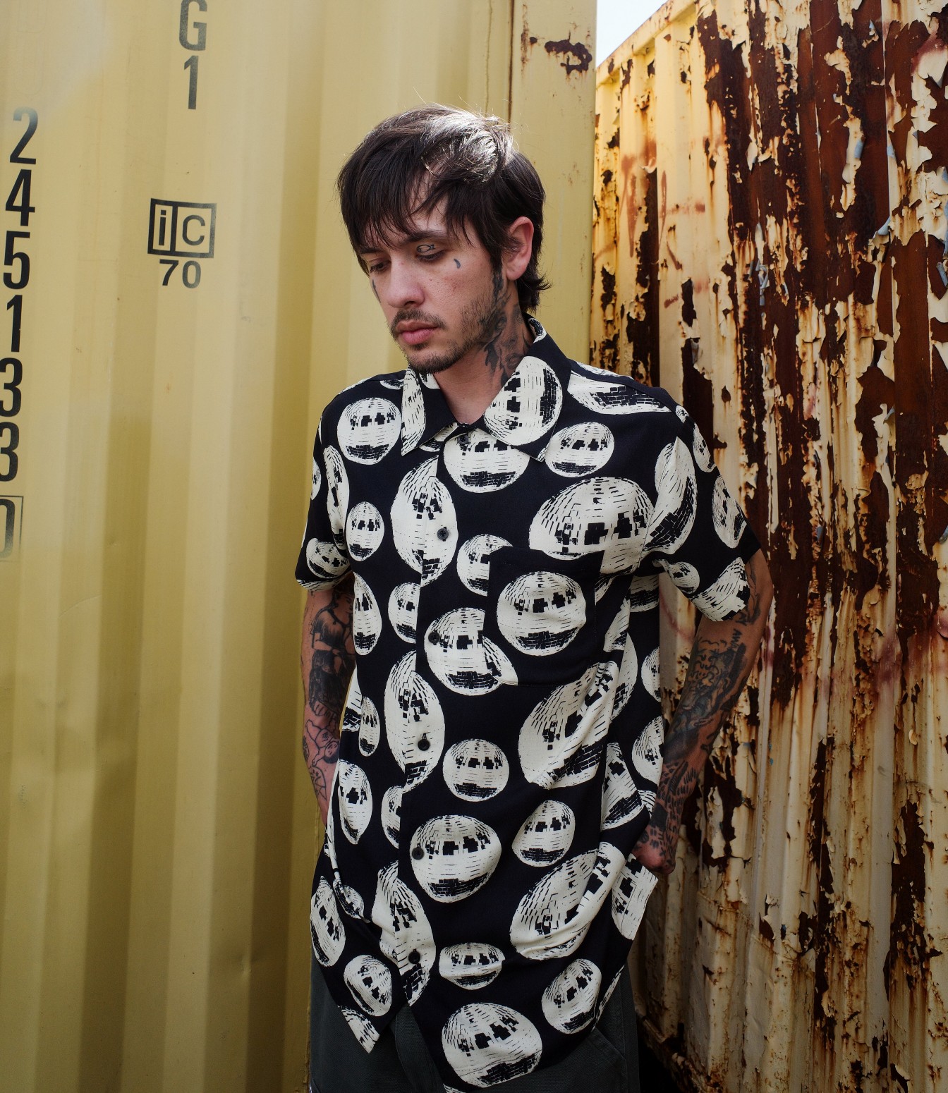 ��FELT/�ե���ȡ�DISCO BUTTON UP Ⱦµ����� / BLACK / NATURAL