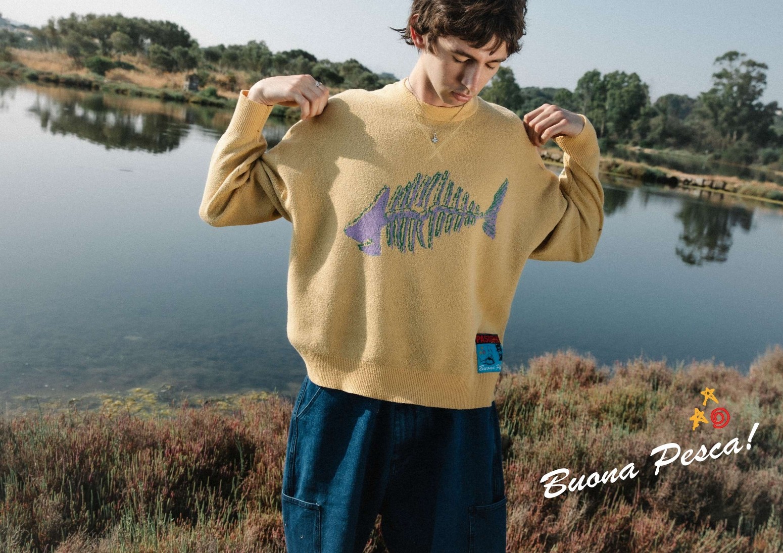 ��PAS DE MER/�ѥɥ����FISH JUMPER �˥åȥ������� / LIGHT YELLOW