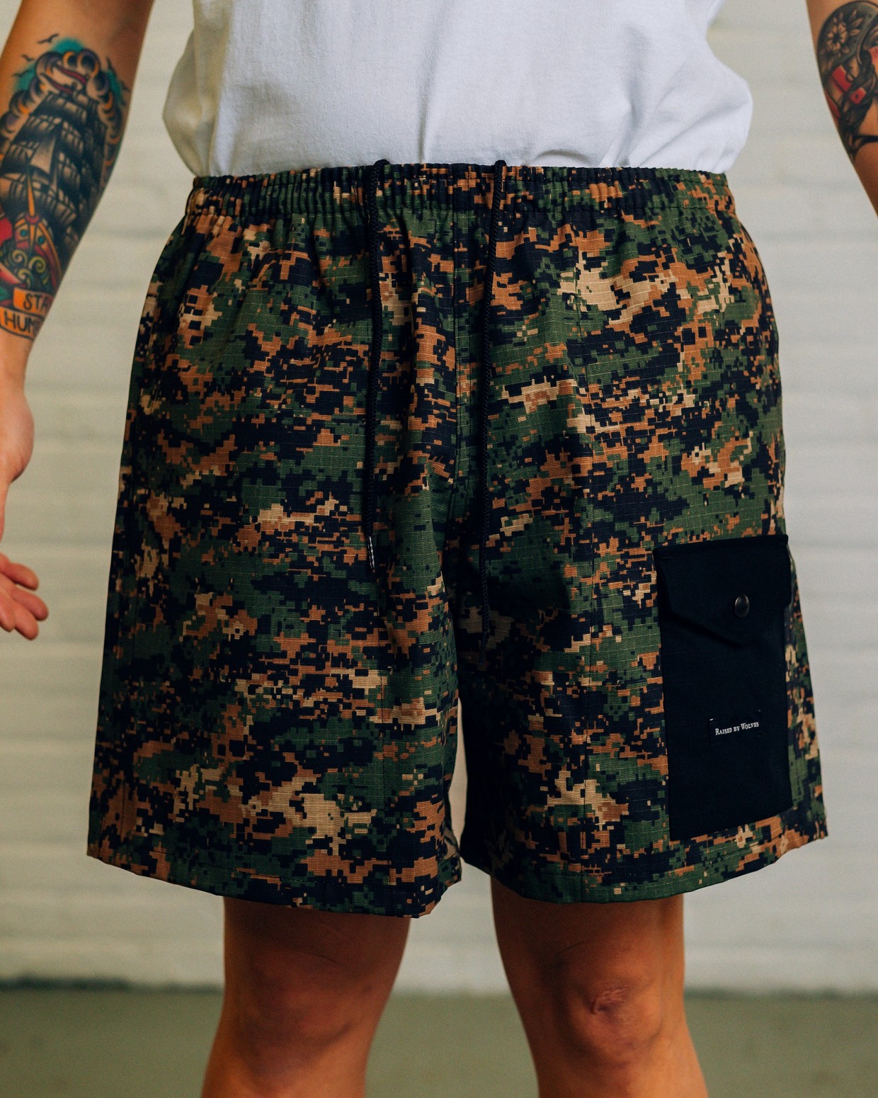 RAISED BY WOLVES/쥤ɥХ֥RBW/BARBARIAN RIPSTOP CAMP SHORTS 硼ȥѥ / GREEN DIGICAM