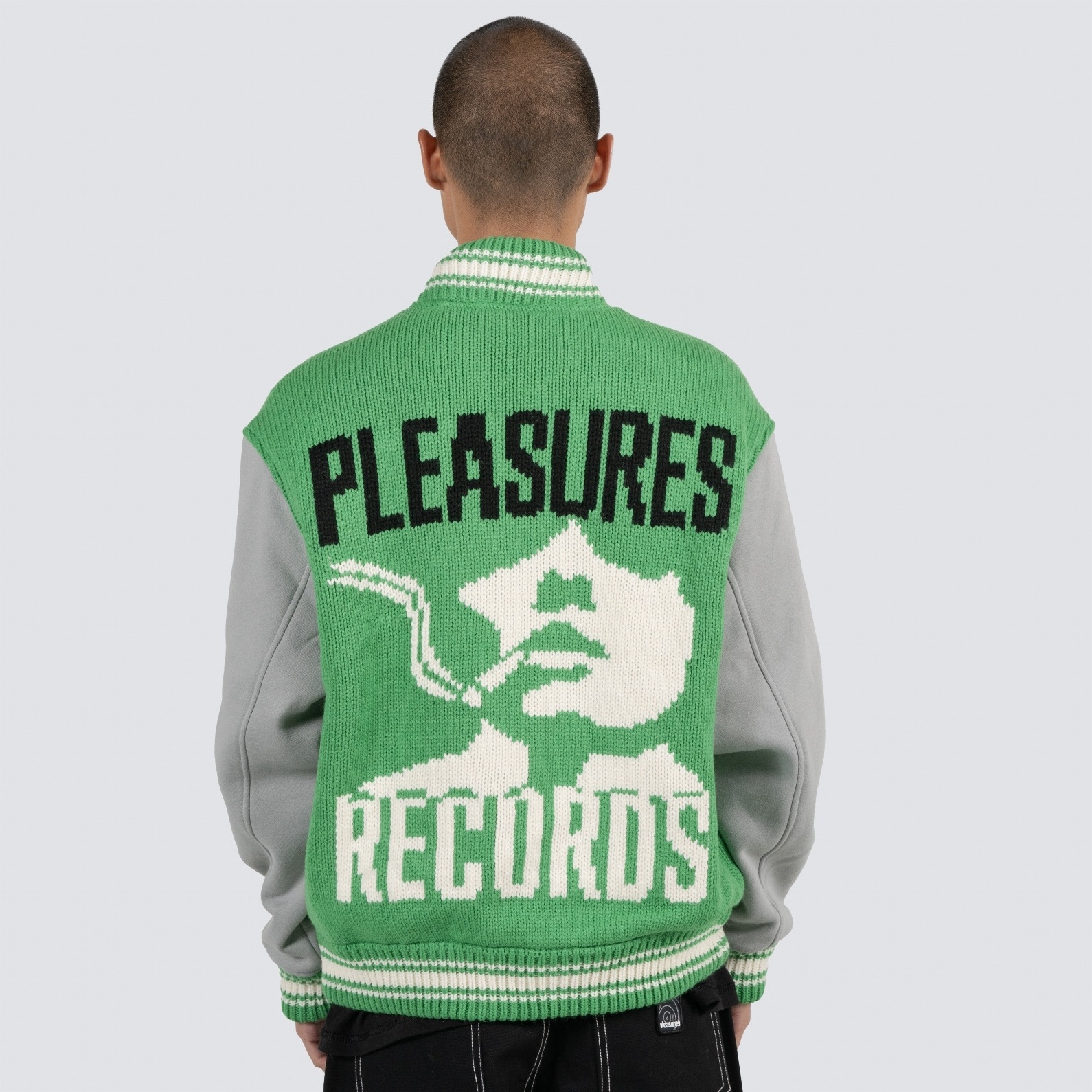 PLEASURES/ץ쥸㡼SMOKE KNITTED VARSITY JACKET Сƥ㥱å / GREEN