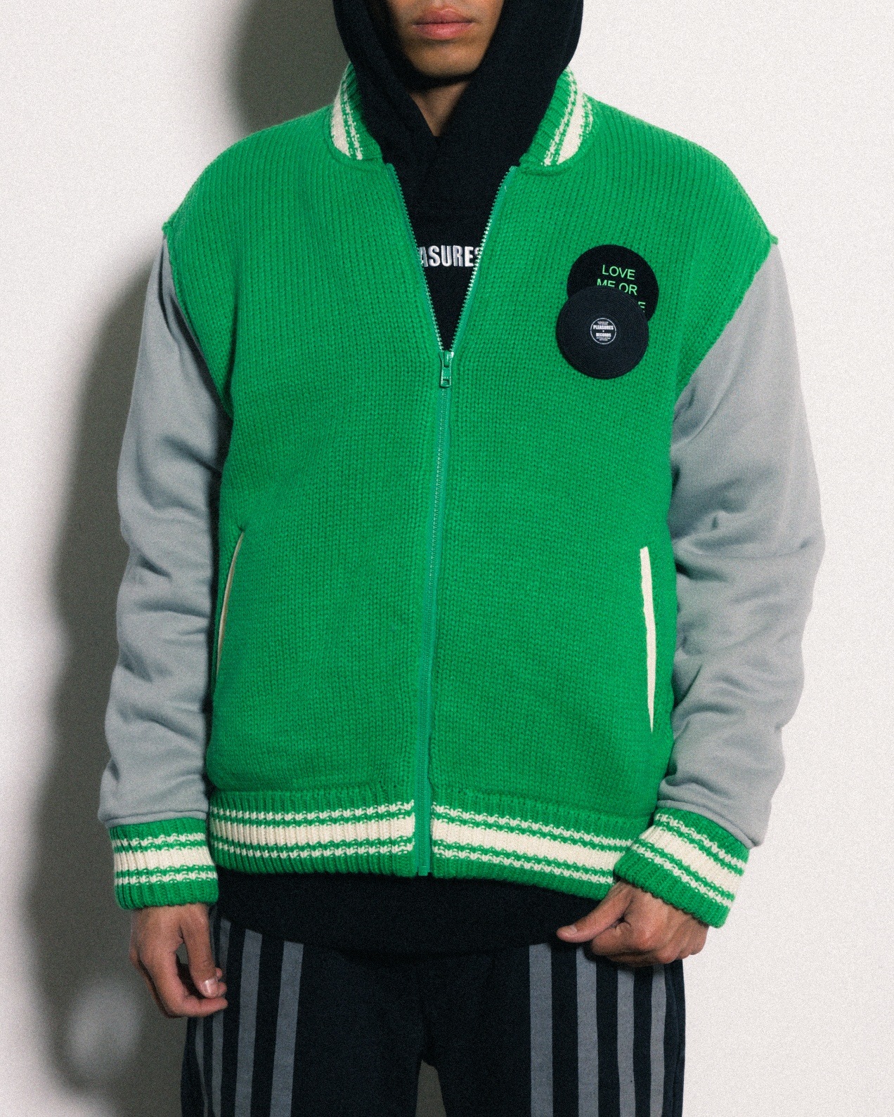 PLEASURES/ץ쥸㡼SMOKE KNITTED VARSITY JACKET Сƥ㥱å / GREEN