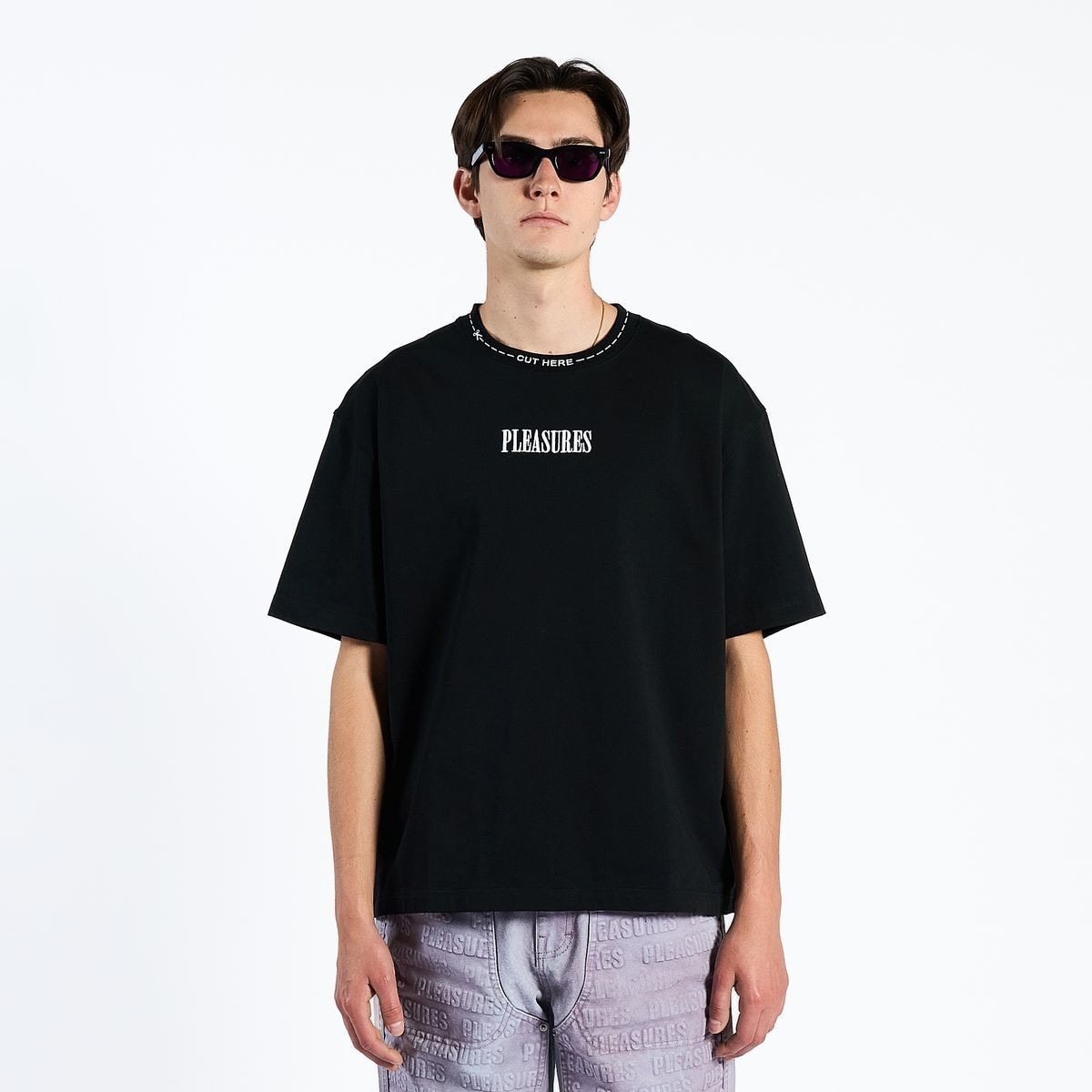 PLEASURES/ץ쥸㡼CUT HERE HEAVYWEIGHT SHIRT T / BLACK