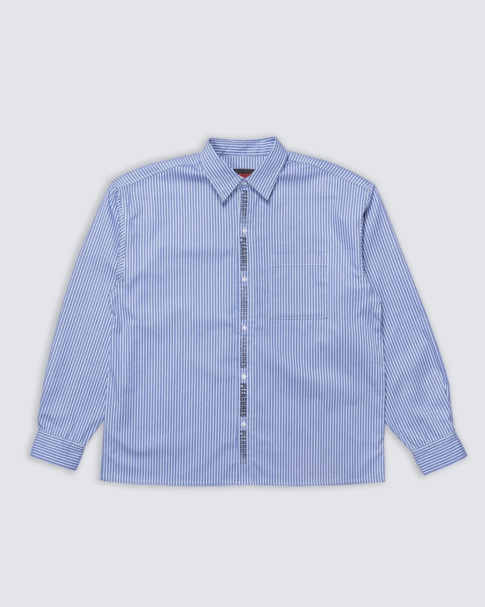 ��PLEASURES/�ץ쥸�㡼����IMPACT BUTTON UP Ĺµ����� / BLUE