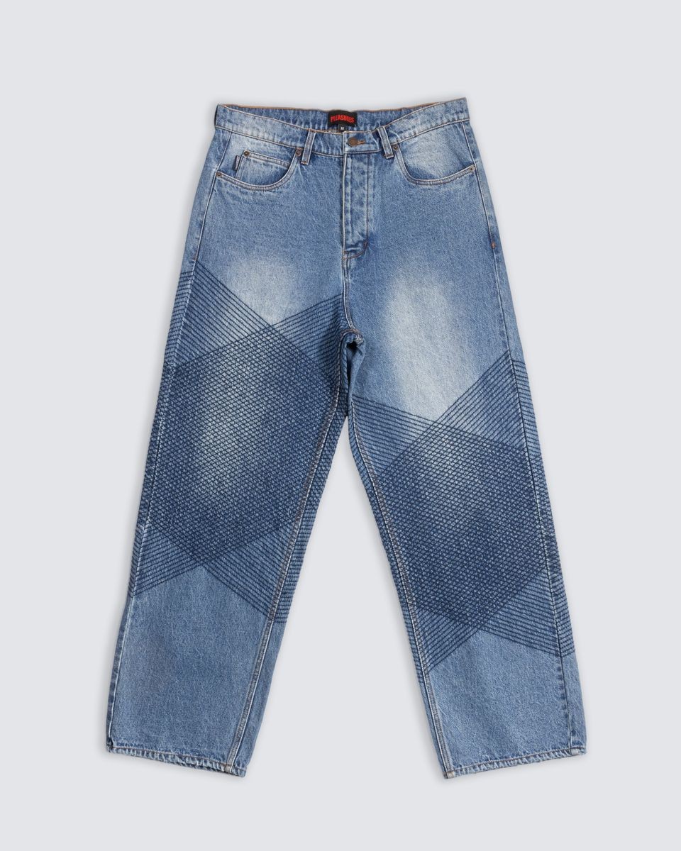 PLEASURES/ץ쥸㡼GRID EMBROIDERED BAGGY JEANS ǥ˥ѥ / INDIGO