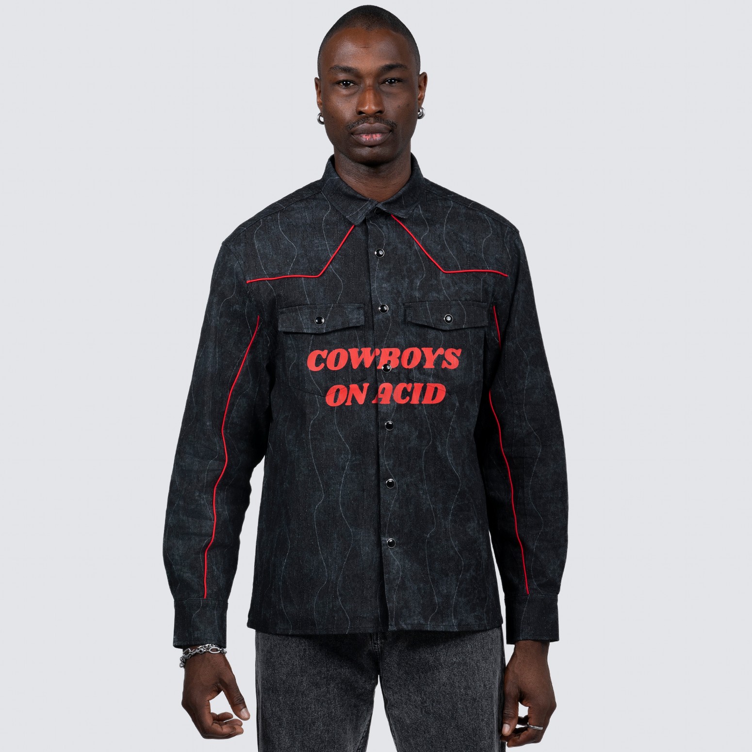 PLEASURES/ץ쥸㡼ACID COWBOY DENIM SHIRT Ĺµ / BLACK