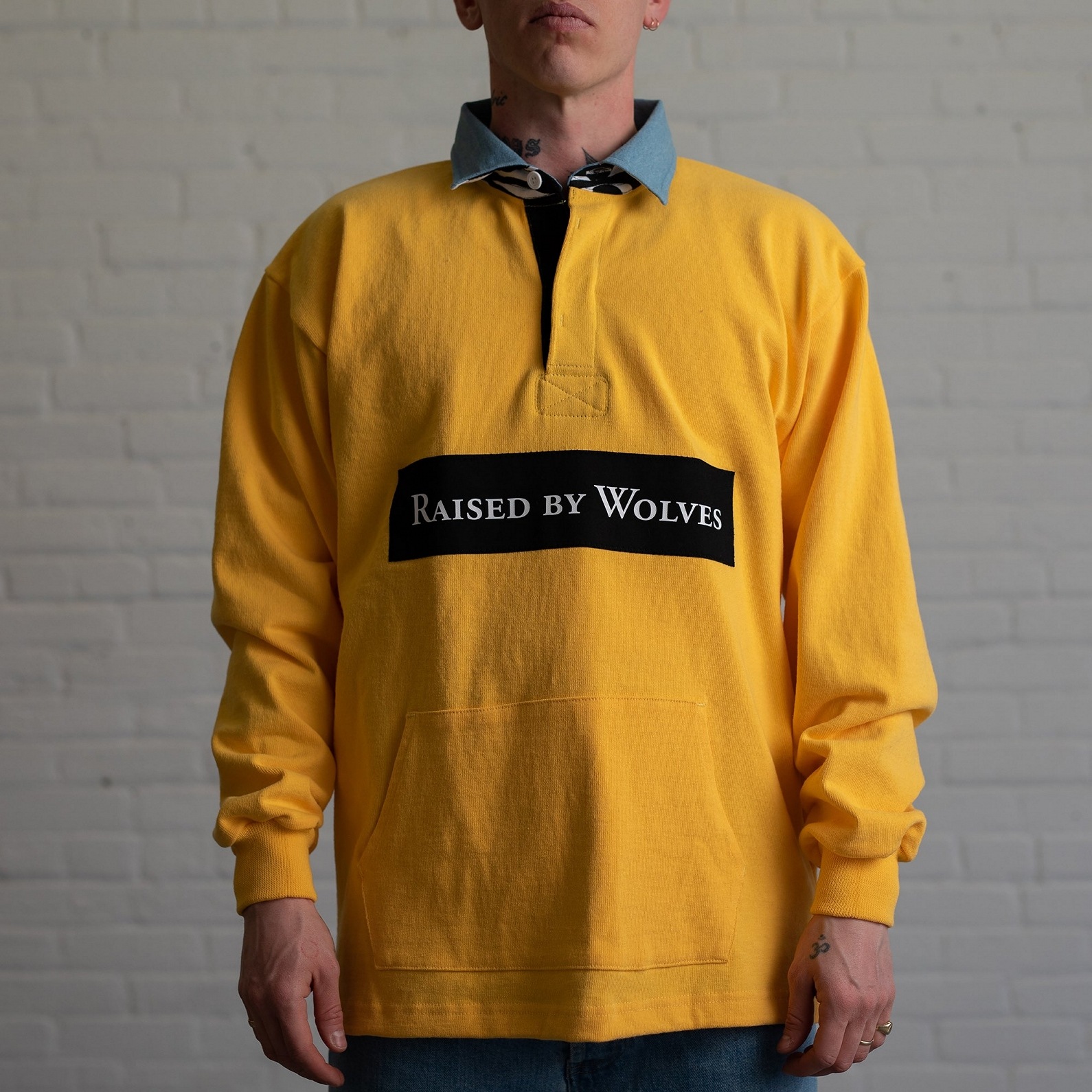 RAISED BY WOLVES/쥤ɥХ֥DENIM/ZEBRA COLLAR RUGBY 饰ӡ / YELLOW  