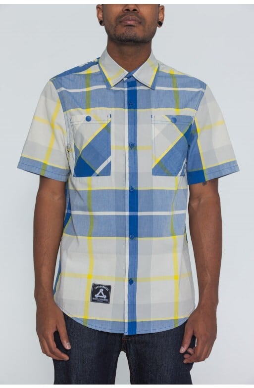 ��THE HUNDREDS/�����ϥ�ɥ�åġ�FLAXX SS WOVEN Ⱦµ����� / BLUE �֥롼 ��