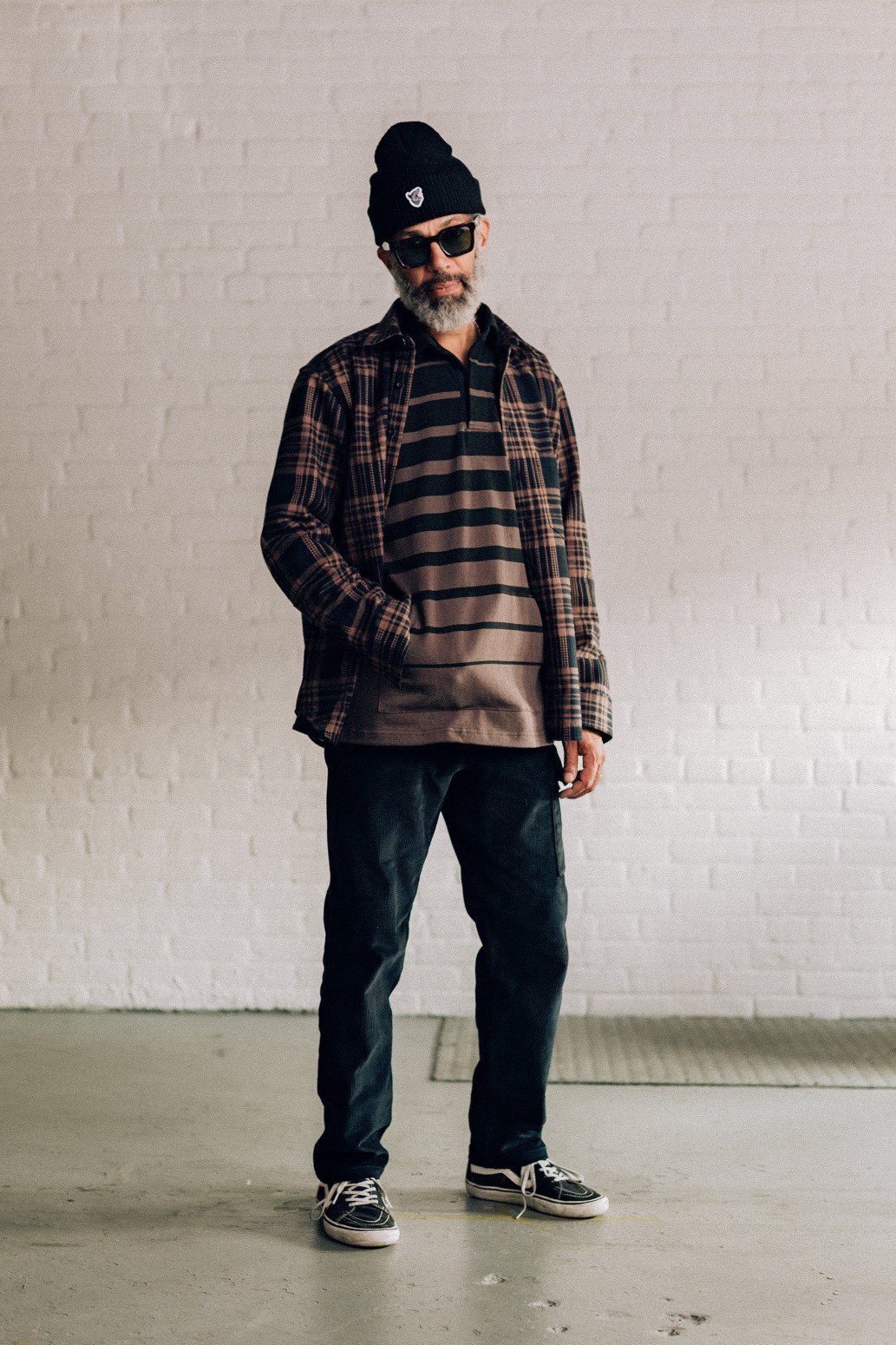 RAISED BY WOLVES/쥤ɥХ֥WAFFLE PLAID BUTTON-UP SHIRT Ĺµ / BROWN