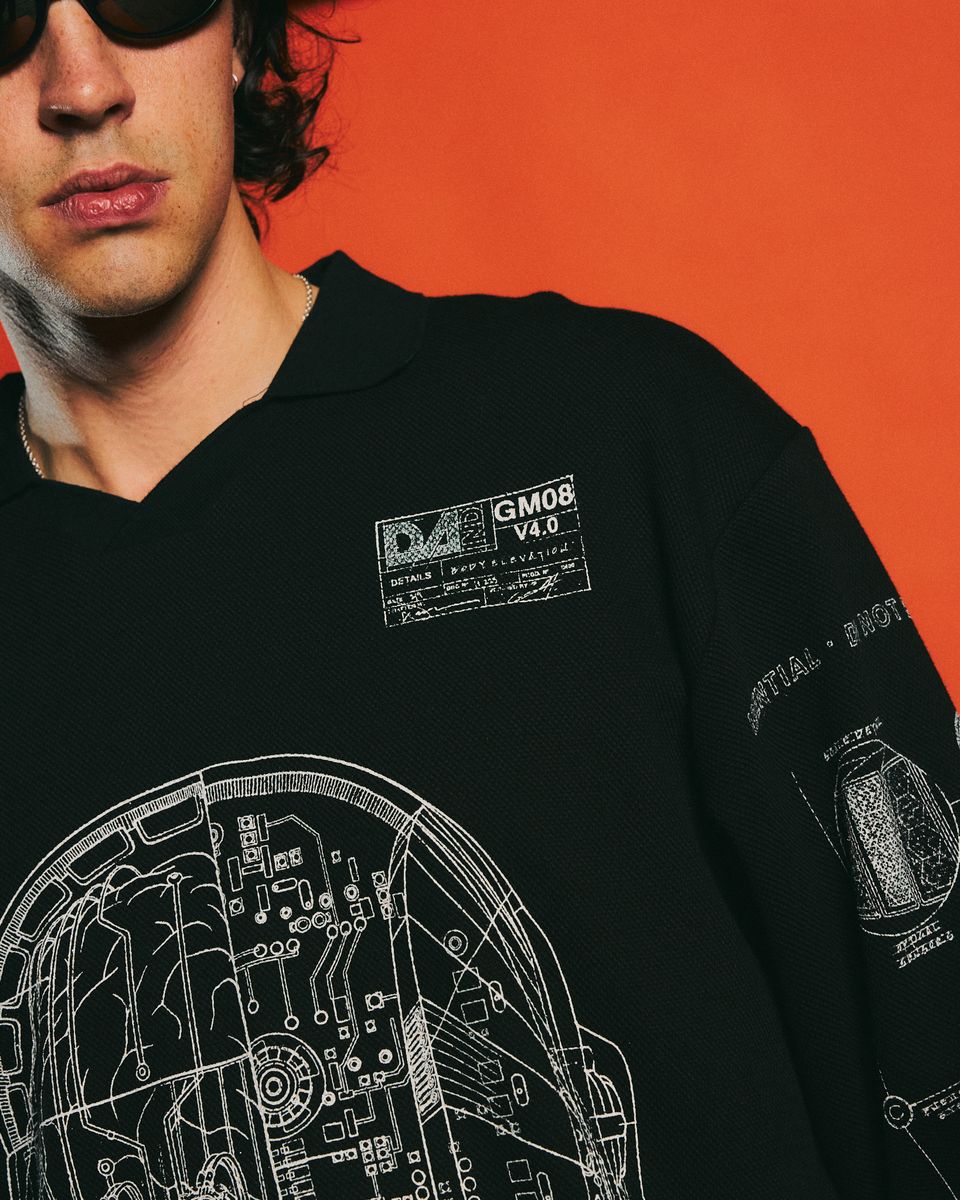 ��PLEASURES/�ץ쥸�㡼����DAFT PUNK/���եȡ��ѥ󥯡�SCHEMATIC LONG SLEEVE POLO �ݥ������ / BLACK