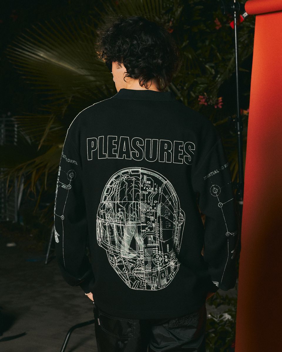 ��PLEASURES/�ץ쥸�㡼����DAFT PUNK/���եȡ��ѥ󥯡�SCHEMATIC LONG SLEEVE POLO �ݥ������ / BLACK