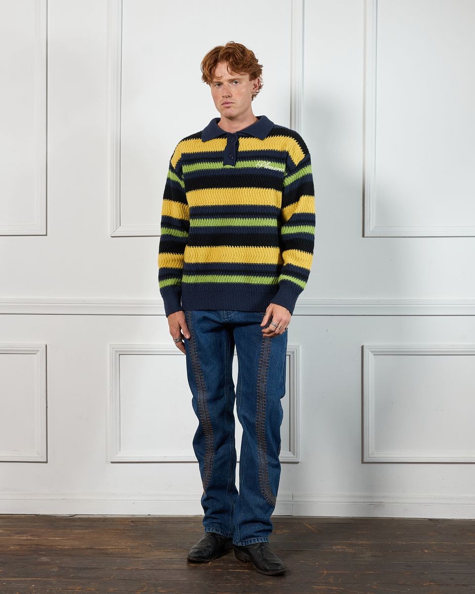 ��PLEASURES/�ץ쥸�㡼����COOPER POLO SWEATER �ݥ��������� / YELLOW