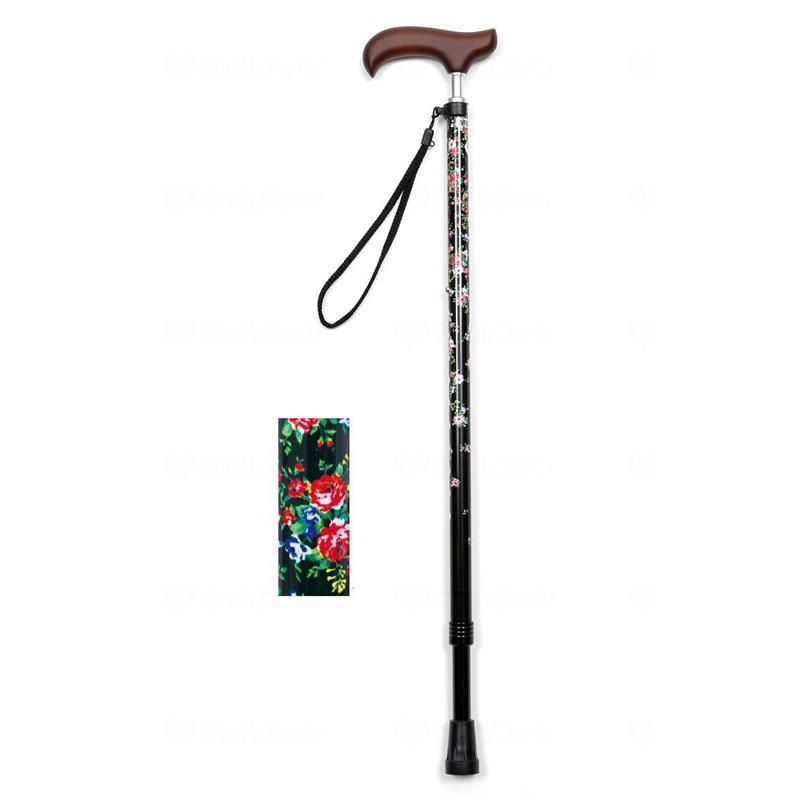 夢ライフステッキ スリムネック伸縮杖スリムタイプ(柄) ブラックフローラル