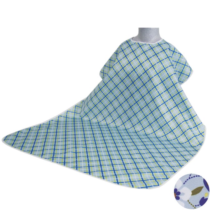 食事用エプロンW 花柄ブルー