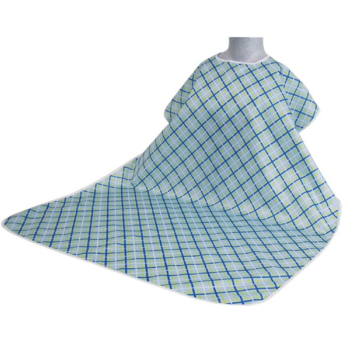 食事用エプロンＷ 格子ブルー