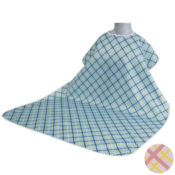 食事用エプロンW 格子ピンク