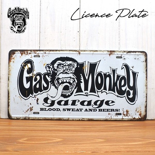 超安い ガスモンキー MONKEY GAS ホワイト USサイズ ナンバープレート アンティーク雑貨