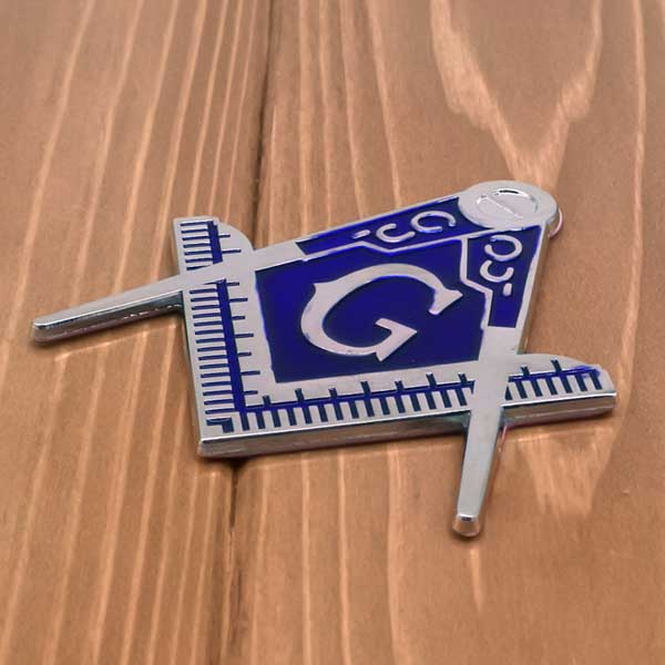 フリーメイソン エンブレム ブルー クローム オートエンブレム メタルプレート 車用品 カーアクセサリー 両面テープ付き