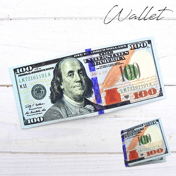 Sovereignty ミニ財布 アメリカ紙幣デザイン $100札 財布 ウォレット お札 シングルタイプ 二つ折り財布 100ドル札