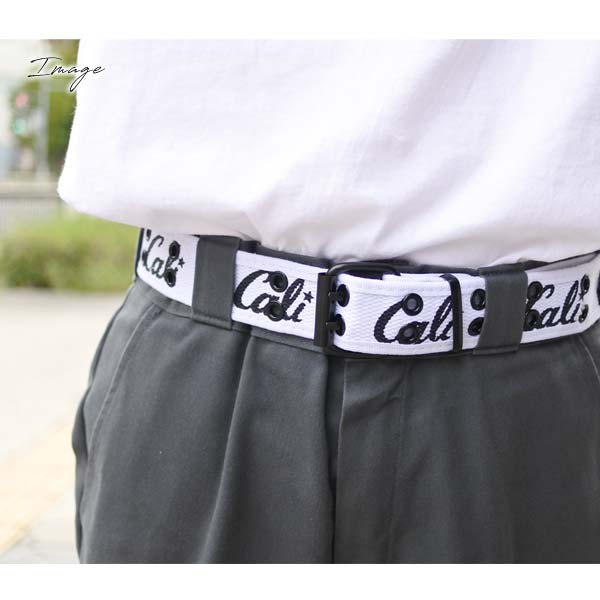 ベルト Cali 布ベルト ホワイト 全3サイズ ロゴ 二つ穴ベルト ダブルピンベルト 男女兼用 メンズ レディース おしゃれ カリフォルニア California ストリート ローライダー ホットロッド Lowrider Hot Rod