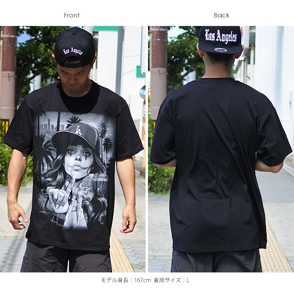 Tシャツ 半袖 メンズ LA ブラック 服 トップス LOS ANGELES ロサンゼルス 薔薇 バラ パームツリー ハンドサイン ピエロ オーバー サイズ ビッグシルエット おしゃれ 花 トップス 黒 ウエストコースト west coast ローライダー Lowrider 西海岸 アメリカ 雑貨 Trevco メンズ エルビス 半袖Tシャツ US サイズ: X-Large カラー: ブラック