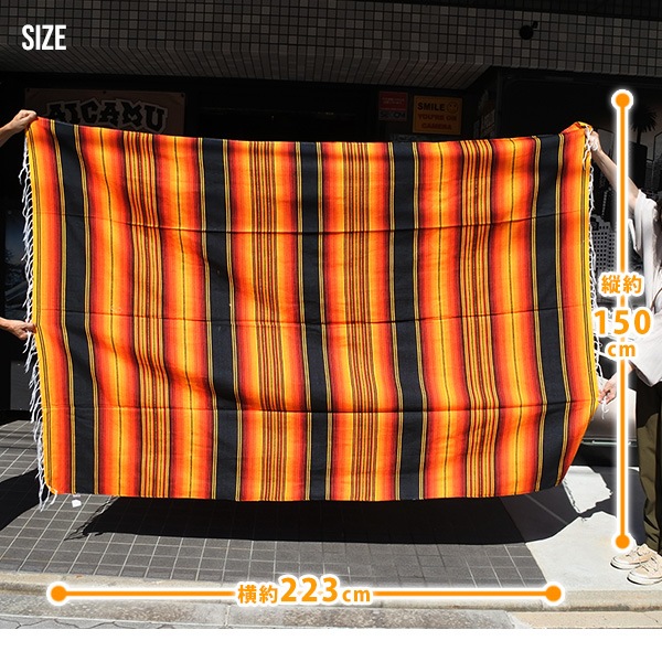 サラペ NO.36 オレンジ レッド ブラック メキシカン ラグ 大判 厚手