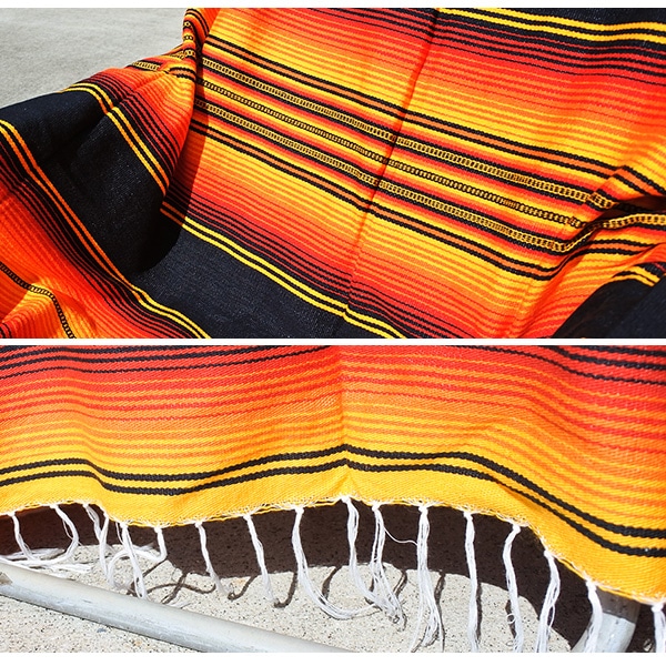 メキシコサラペ　メキシカンラグ サラペ NO.36 オレンジ レッド ブラック メキシカン ラグ 大判 厚手