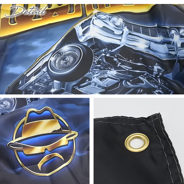 ローライダー バナー 縦長 Lサイズ ブラック 旗 フラッグ タペストリー