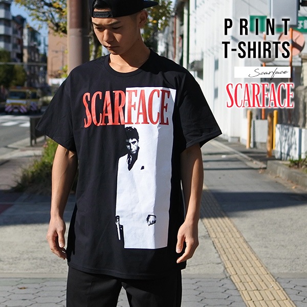 スカーフェイス Scarface アルパチーノ 映画 Movie TシャツXL スカーフェイス アルパチーノ 映画 総柄シャツ ムービー 洋画 XL 古着