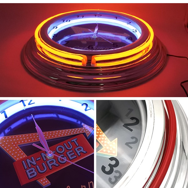 時計 壁掛け ネオンクロック インナウトバーガー ホワイト レッド