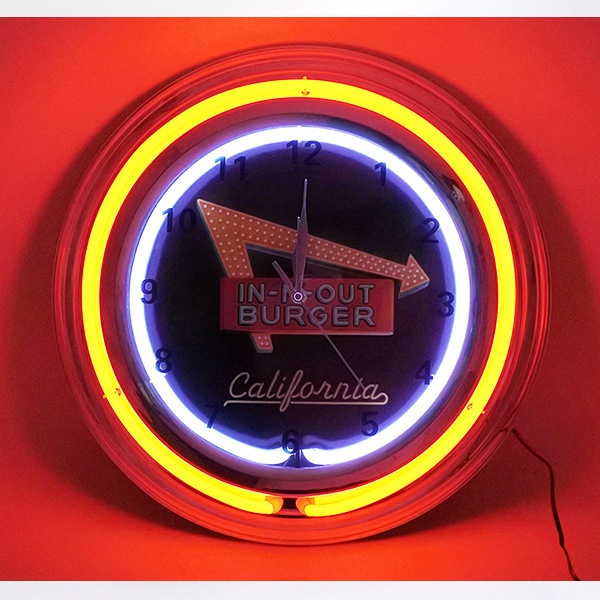 時計 壁掛け ネオンクロック インナウトバーガー ホワイト レッド