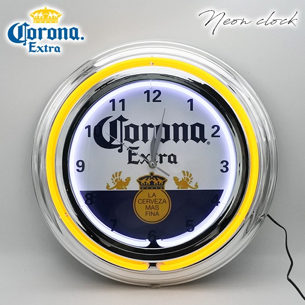 【レア物】コロナエキストラ ネオン 時計 壁掛け ネオンクロック コロナ corona extra ホワイト イエロー