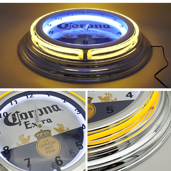 時計 壁掛け ネオンクロック コロナ corona extra ホワイト イエロー