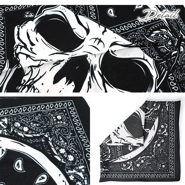 バンダナ ペイズリー柄 スカル ペイズリー ブラック ホワイト ガイコツ