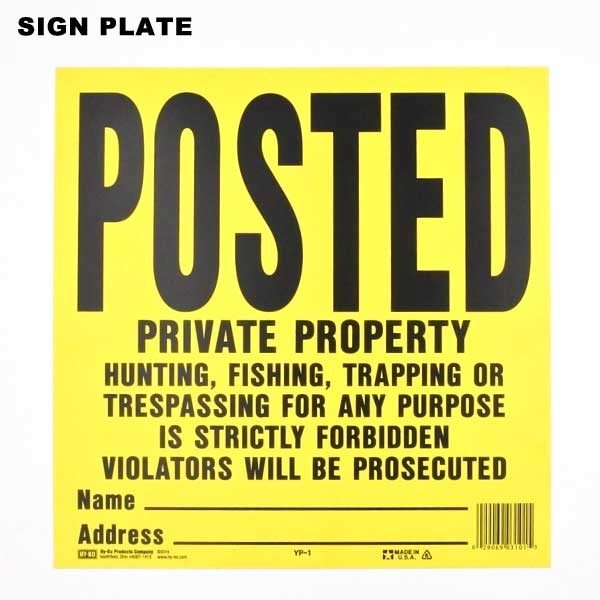 サインプレート POSTED 警告 イエロー 約28cm×約28cm 私有地侵入
