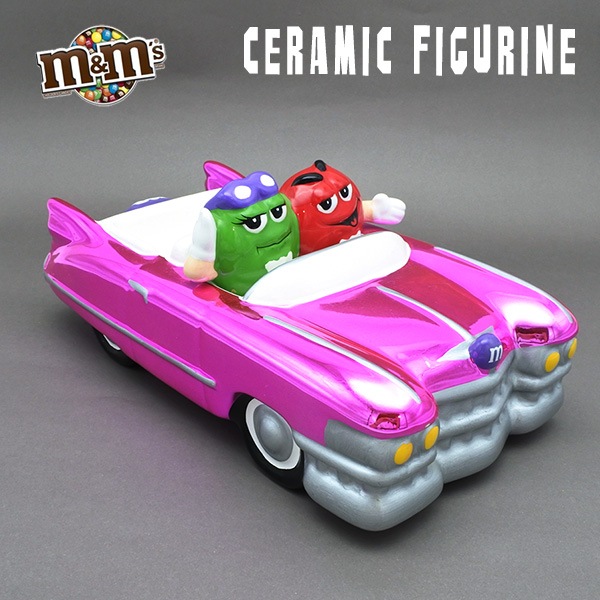 USED品 m&m's チョコレート お皿 陶器 メタリック ピンク レッド